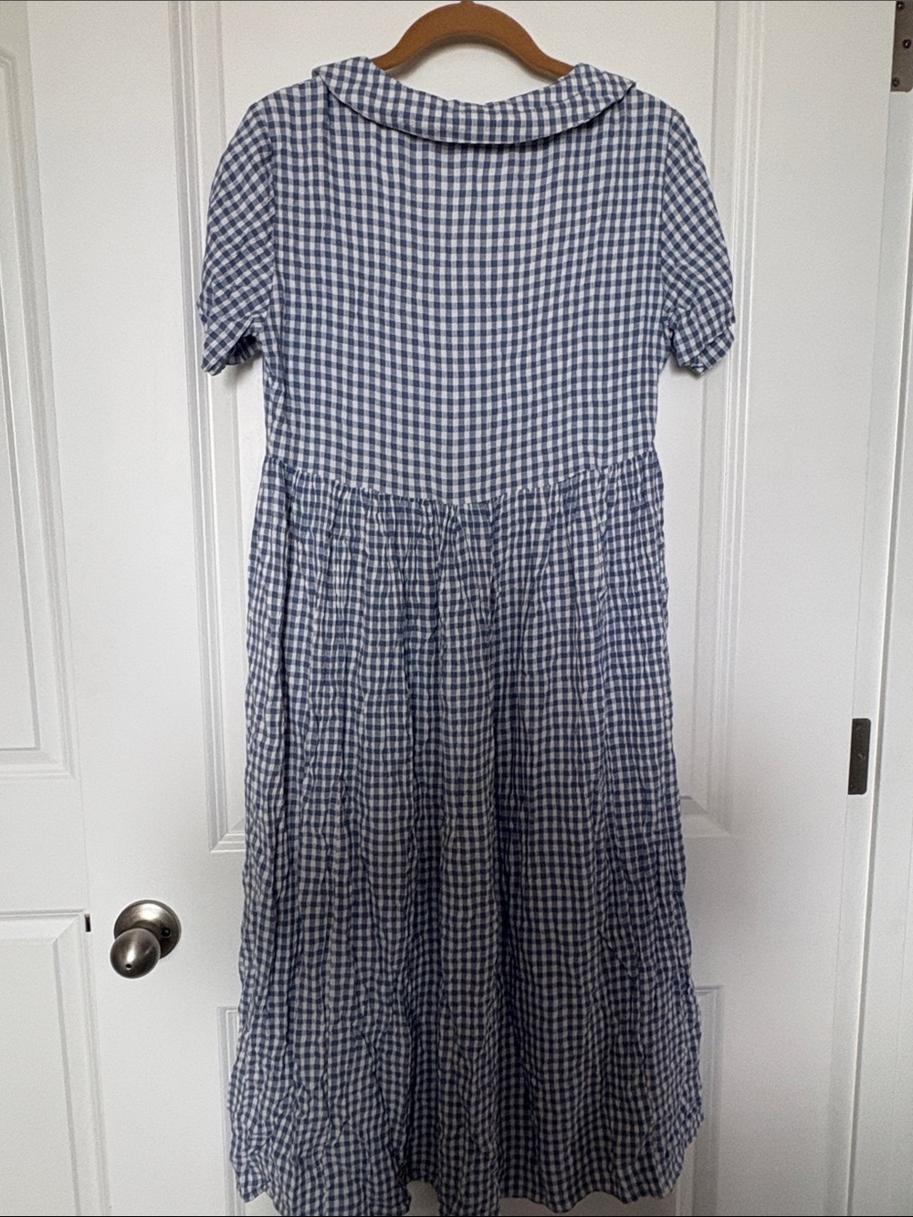 Vintage Dressing Clio Blue Gingham Midi Dress | Cottagecore Peter Pan Collar - Picture 5 of 5
